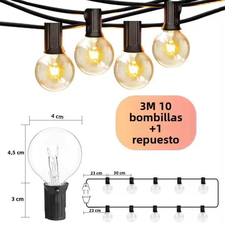 Cadena De Luces Para Patio 50Ft Conectable 220V E12 G40 Decoración Para Jardín Porche Balcón Fiesta Luz De Garland Exterior - 1