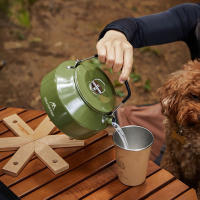 Hervidor De Agua De Viaje Ultraligero De 1.4L Con Manija Para Estufa Café Metal Suministros De Mesa Color Khaki Verde Negro - details 0