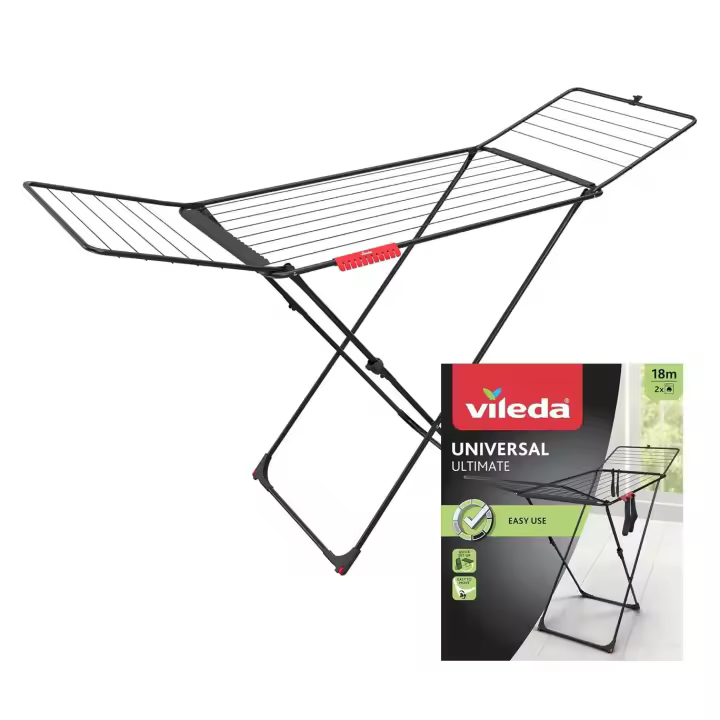 ORION91oficial® - Vileda Tendedero Black Edition | Ultimate con patas en X | Fácil de usar | Rápido de montar | 18m para secar | Soporte calcetines | Fácil de transportar gracias a sus ruedas - spaziORION91 - 1