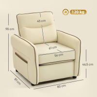 HOMCOM Butaca de Salón Tapizada en Cuero Sintético, Sillón Relax Moderno con Asiento Ancho, Acolchado Grueso, Reposabrazos y Bolsillo Lateral para Dormitorio, Sala de Estar, Carga 120 kg, Beige - details 2