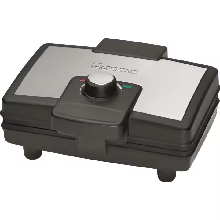 Clatronic WA 3606 Máquina para Hacer Gofres Belgas | Placa 21.5 X 13.5 Cm | Termostato Regulable | 800 W | Acero Inoxidable | Negro y Gris - 1