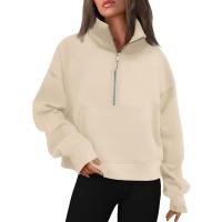 Nueva Sudadera De Mujer Con Capucha Cuello Erguido Otoño Invierno Color Sólido Fleece Manga Larga Bolsillos Cierre Media Pullover Suave - details 2