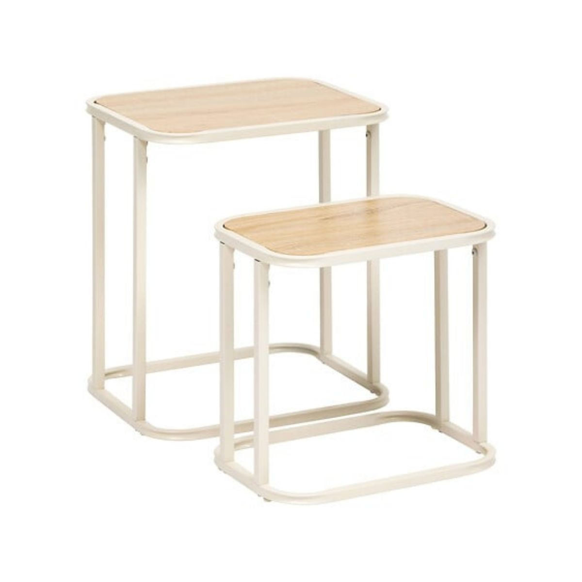Set de 2 mesas auxiliares Curvi diseño fijo natural/blanco
