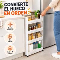 Carrito Auxiliar Estrecho con Ruedas, Estantería Organizadora Blanca de 2, 3 o 4 Niveles, Carro de Almacenamiento para Huecos y Rincones en Cocina, Mueble Auxiliar Cocina, Organizador Cocina, Almacenamiento y Accesorios para Cocina, Muebles de Cocina - details 0