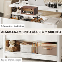 HOMCOM Mesa de Centro Elevable y Extensible, Mesa de Salón con Compartimentos Ocultos, Estante Abierto, para Comedor, Oficina, 100x90x64 cm, Blanco - details 5
