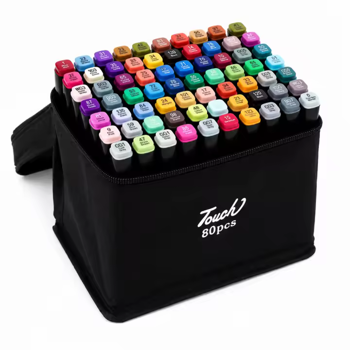 Touch Set de 80 Rotuladores de Alcohol Doble Punta Profesional - Marcadores de Tinta de Alcohol con Punta Fina y Biselada, Ideal para Manga, Cómic, Lettering e Ilustración, Estuche Resistente Incluido - 1