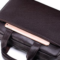 Bolso De Negocios Para Hombre De Cuero Genuino Gran Capacidad Con Computadora - Bolsa De Mano De Capa Superior De Vaca - details 12