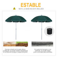 Outsunny Sombrilla de Playa Diámetro de Ø202 cm con Techo Inclinable Poste Desmontable y Pincho Inferior para Jardín - details 6