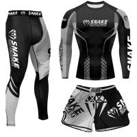 Conjunto De 3 Piezas De Lucha Bruta Jiu Jitsu MMA Camiseta + Pantalones Muay Thai Boxeo Shorts Deportivos Para Entrenamiento - details 14