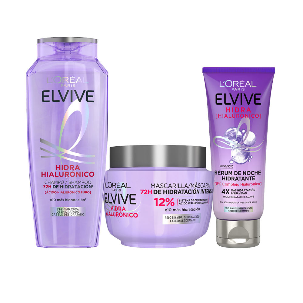 L'Oréal Paris | Rutina Elvive Hidra Hialurónico Champú, Mascarilla y Sérum hidratante, hasta 72h de Hidratación