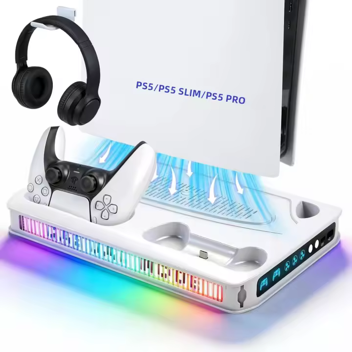 Estación De Enfriamiento RGB Con Cargador De Doble Controlador Para PS5/PS5 Slim/PS5 pro Soporte Con Modos LED - 1