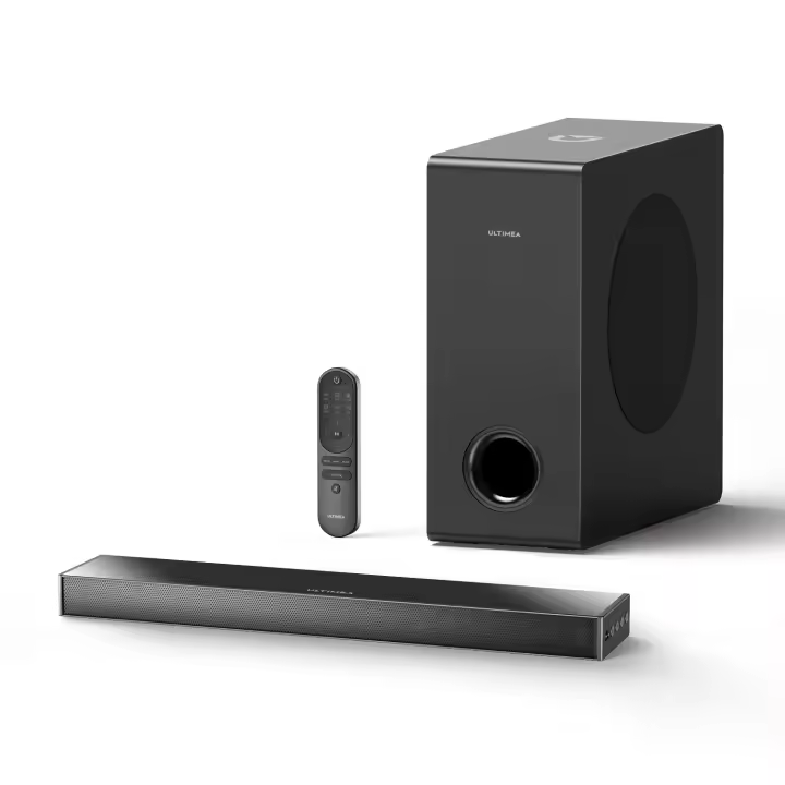 Barra de Sonido ULTIMEA 2.1 para TV con Subwoofer de 5,25", Diseño Ultrafino de 3,8 cm, BASSMX, Modo Juego, Bluetooth 5.3, HDMI ARC, Óptico, USB y AUX, Nova S40