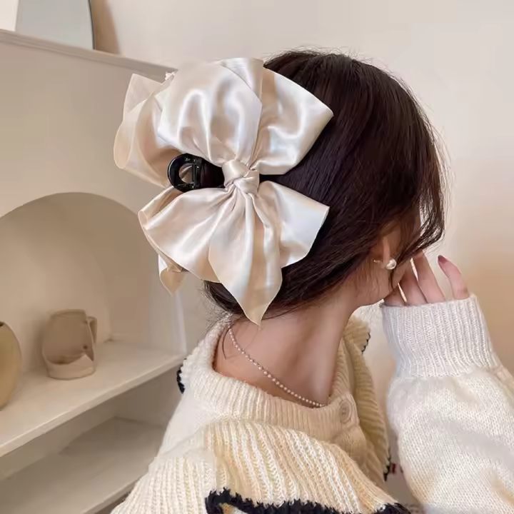 Grande Pinza Para El Cabello Con Lazo Nueva Moda Color Sólido Negro Herramientas De Estilo Para Mujer Y Niñas Accesorios De Cabello - 1