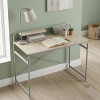 HOMCOM Escritorio, Mesa de Escritorio Moderno con Estante y Estructura de Metal, Fácil Montaje para Oficina en Casa, Dormitorio, Espacios Pequeños, 98x48x88,5 cm, Roble - details 1