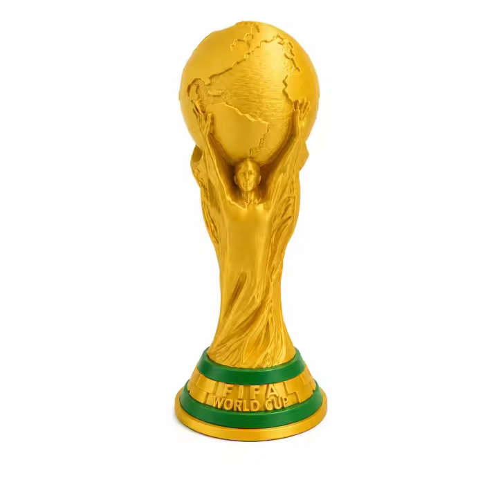 Trofeo Copa del Mundo Estilo Mundial de Fútbol 3D – Decoración Premium Color Dorado Mate – Figura Coleccionable para Salón, Oficina, Habitación Infantil, Regalo para Aficionados al Fútbol – Disponible en 36 cm, 25 cm y 10 cm - 1