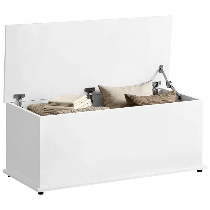HOMCOM Baúl de Almacenaje, Banco de Almacenaje con Bisagra de Seguridad, Estilo Moderno, para Pasillo, Dormitorio, Salón, 100x40x40 cm, Blanco - 1
