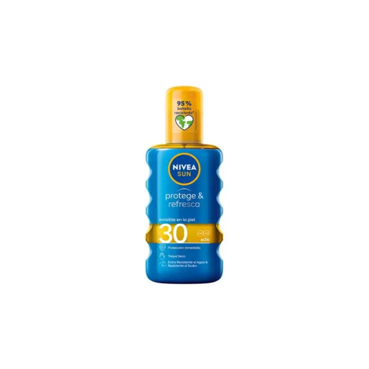 NIVEA SUN Protege & Refresca loción solar invisible, SPF-30 spray 200 ml ,extra resistente al agua aceite - 1
