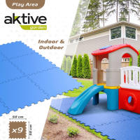 Aktive Garden - Protector de suelo 146x146 cm, 9 piezas, interior, exterior, resistente al agua, lavable a mano, goma eva, color azul, para piscinas, zonas de juego - details 1