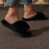 Pantuflas De Casa Para Mujer Con Tela De Peluche CrissCross Y Suela Suave Open Toe Fuzzy Caliente Invierno Pantuflas Cómodas Para Interno - details 9