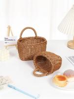 Cesta De Almacenamiento De Cocina Tejida a Mano Imitación Rattan Marrón Con Mango Para Verduras Frutas Flores Organizador Colgante - details 8