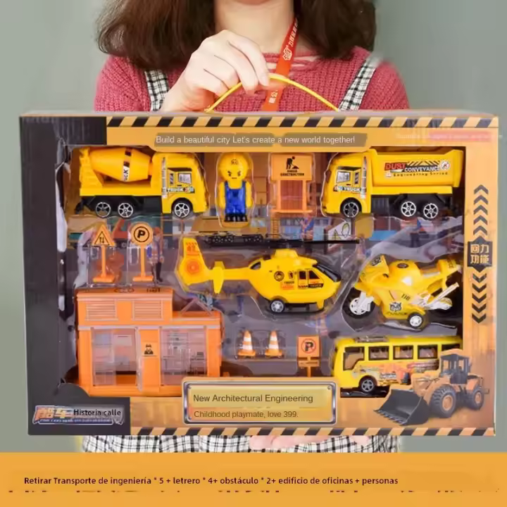 Juguete De Ingeniería Para Niños Set De Vehículos Diecast Excavadora Avión Tren Camión De Bomberos Y Policía Modelo De Ciudad De Transporte - 1