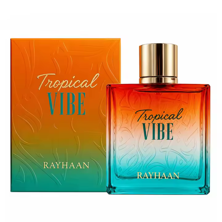 Rayhaan Tropical Vibe 100ml Eau de Parfum Unisex - Perfume Árabe Frutal Tropical Amaderado | Mango Piña Coco Sándalo Ámbar Vetiver | Larga Duración - 1