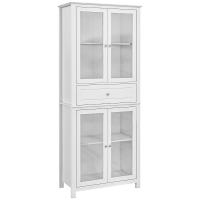 HOMCOM Alacena de Cocina Mueble Vitrina con 4 Puertas de Vidrio Templado Cajón y Estantes Ajustables para Salón Comedor 74x35,5x181,5 cm Blanco - details 0