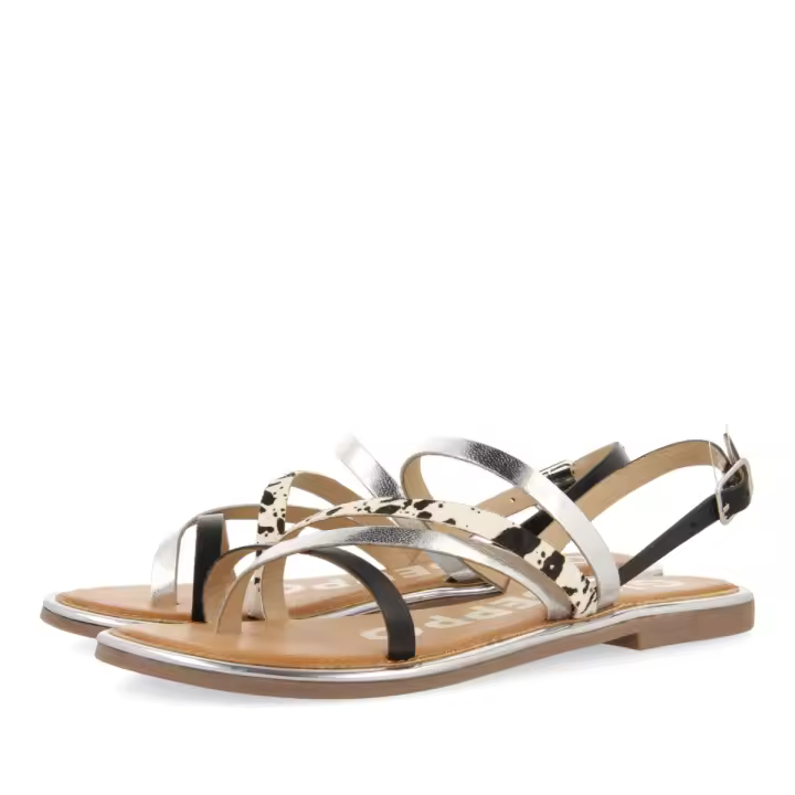 Gioseppo Sandalia Plana de Piel con Tiras en Color Negro y Estampado de Vaca para Mujer - 1