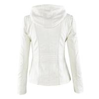 Chaqueta De Cuero Sintético Para Mujer Estilo Motociclista Con Capucha Negro Otoño-invierno Cierre De Cremallera Largo Regular - details 14