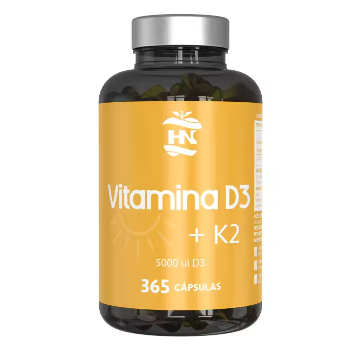 HN Healthy Nutrition Vitamina D3 5000 UI + K2 MK-7 con Aceite de Oliva Virgen Extra - 365 Cápsulas Blandas - Complemento Alimenticio - 1