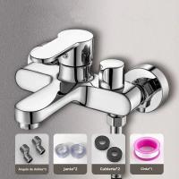 Grifo De Ducha De Baño Con Válvula De Mezcla Triple Cerámica Doble Manija Acero Inoxidable Moda Contemporánea Para Baño Y Ducha - details 8