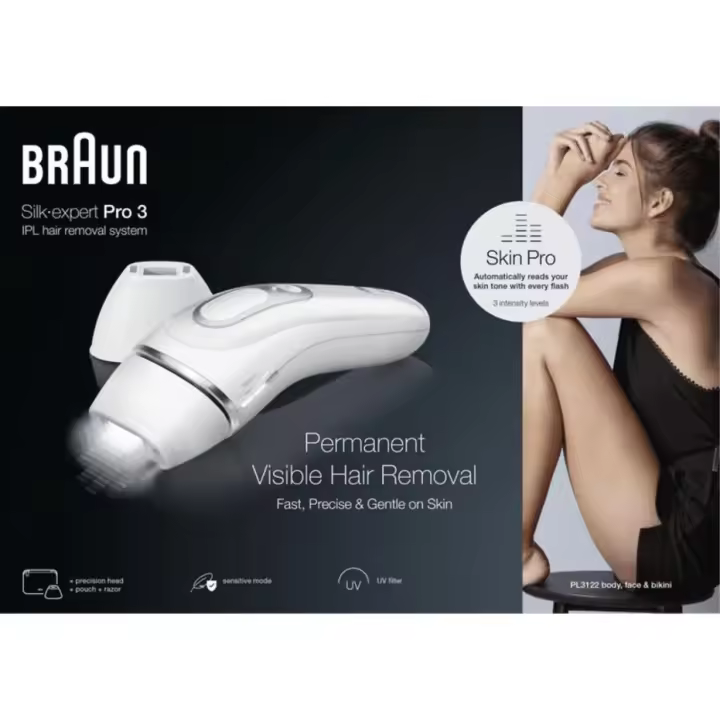 Braun Luz Pulsada Silk-expert Pro 3 Depiladora IPL. Eliminación Del Vello En Casa, Alternativa Para Depilación Láser, Con Funda, Maquinilla De Depilación Venus, 2 Cabezales, Regalo Para Mujer, Blanca/Plateada - 1