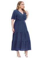 Vestido Bohemio Casual De Polka Dot Para Mujer plus Talla Con Vuelta Corta Y Cuello En V Traje De Verano De Polyester - details 12