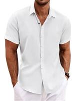 Camisa informal de manga corta para hombre - Doble botonadura en algodón/liño (color liso, alta calidad, ideal para verano y hogar) - details 7