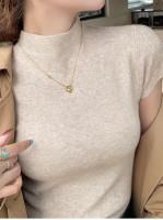 Camiseta De Verano Para Mujer Con Cuello Alto Y Sin Mangas Slim Fit Casual Tees De Estilo Streetwear Básicas De Algodón Y Poliéster - details 10