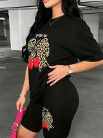 Conjunto Casual De Dos Piezas Para Mujer Con Estampado De Leopardo Y Cerezo Talla Grande Estilo Americano Ropa De Calle - details 2