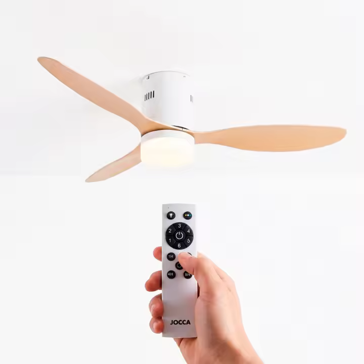 Ventilador Jocca de techo con diseño moderno blanco, luz LED 18W, 3 aspas ABS con un diámetro de 132 cm, motor DC silencioso 40W, 6 velocidades, temporizador de hasta 8 horas con control remoto. Ideal para hogar y oficina - 1