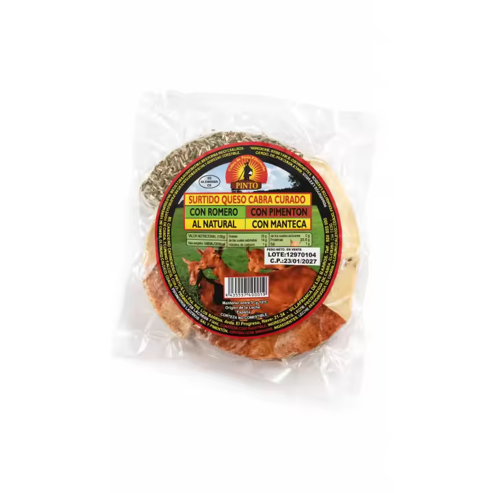 QUESO pinto surtido cabra curado800g (con romero+pimenton+al natural+manteca)Dado que el producto está cortado a mano, puede haber algunos errores en el peso - 1