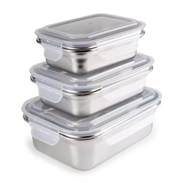 IBILI Keepklin - Lote de 3 Recipientes Rectangulares de 0.4L, 0.6L y 1.2L en Acero Apto Microondas - 1