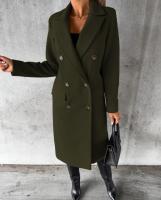 Nueva Chaqueta De Moda Para Mujer 2025 Otoño Invierno Cuello En V Largo Con Bolsillos Doble Botón Estilo Casual Largo (26+ Pulgadas) - details 22