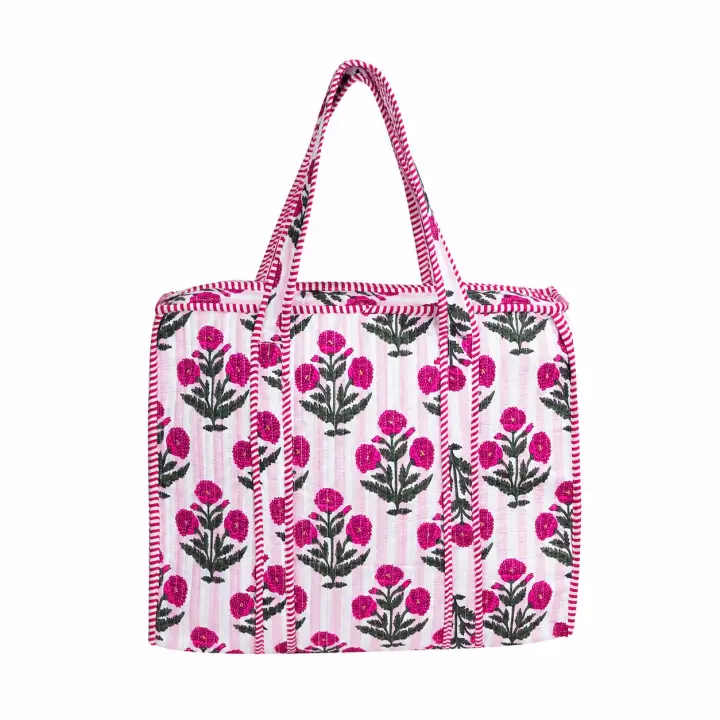 Bolsa de playa,piscina,bolsa tote acolchado con estampando floral estilo indio.Block print. - 1