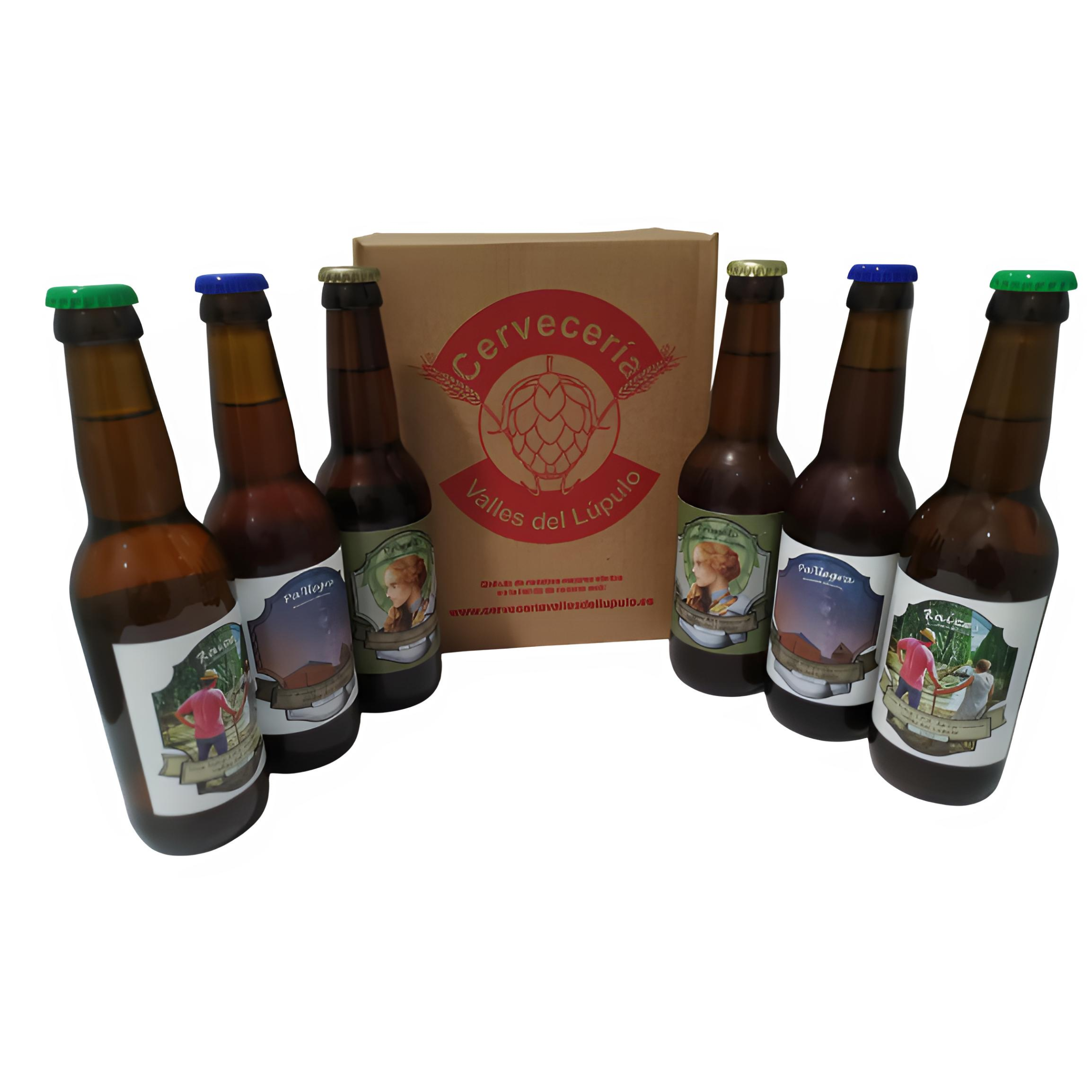 Pack de Degustación de Cervezas Artesanas Valles del Lúpulo: 2 Primeta, 2 Pa´llegra y 2 Raíces - Experiencia Cervecera Premium con Notas Cítricas, Ahumadas y Herbales