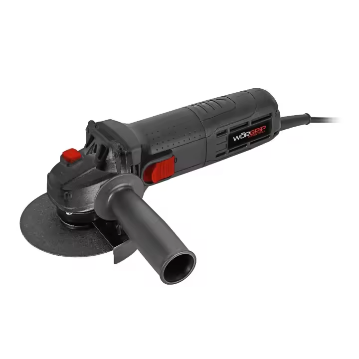Amoladora 115/125mm Worgrip con 700W de potencia - Accesorios incluidos: Protector de chispas, mango auxiliar, llave de cambio y 2 escobillas de carbono. - 1