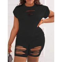 Conjunto De Moda Para Mujer Talla Grande 1XL-5XL Camiseta Corta Y Shorts Estampados 2 Piezas Ropa Casual De Color Sólido - details 5