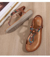 CA Sandalias de tacón de cuña huecas de gran tamaño 2025 con diamantes de imitación, zapatos bohemios cómodos para mujer, verano 363- - details 35
