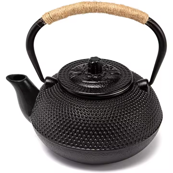 Tetera de Hierro funda, juego de Té Para chimenea, Tetera negra de Maple inoxidable para el hogar, 900ml - 1