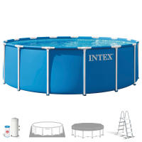 INTEX - Piscina desmontable redonda, Metal Frame, estructura tubos acero, lona tricapa PVC- Poliéster, interior efecto gresite, conexiones de Ø32 mm, a partir de 6 años, piscinas circulares, piscina jardín - details 1