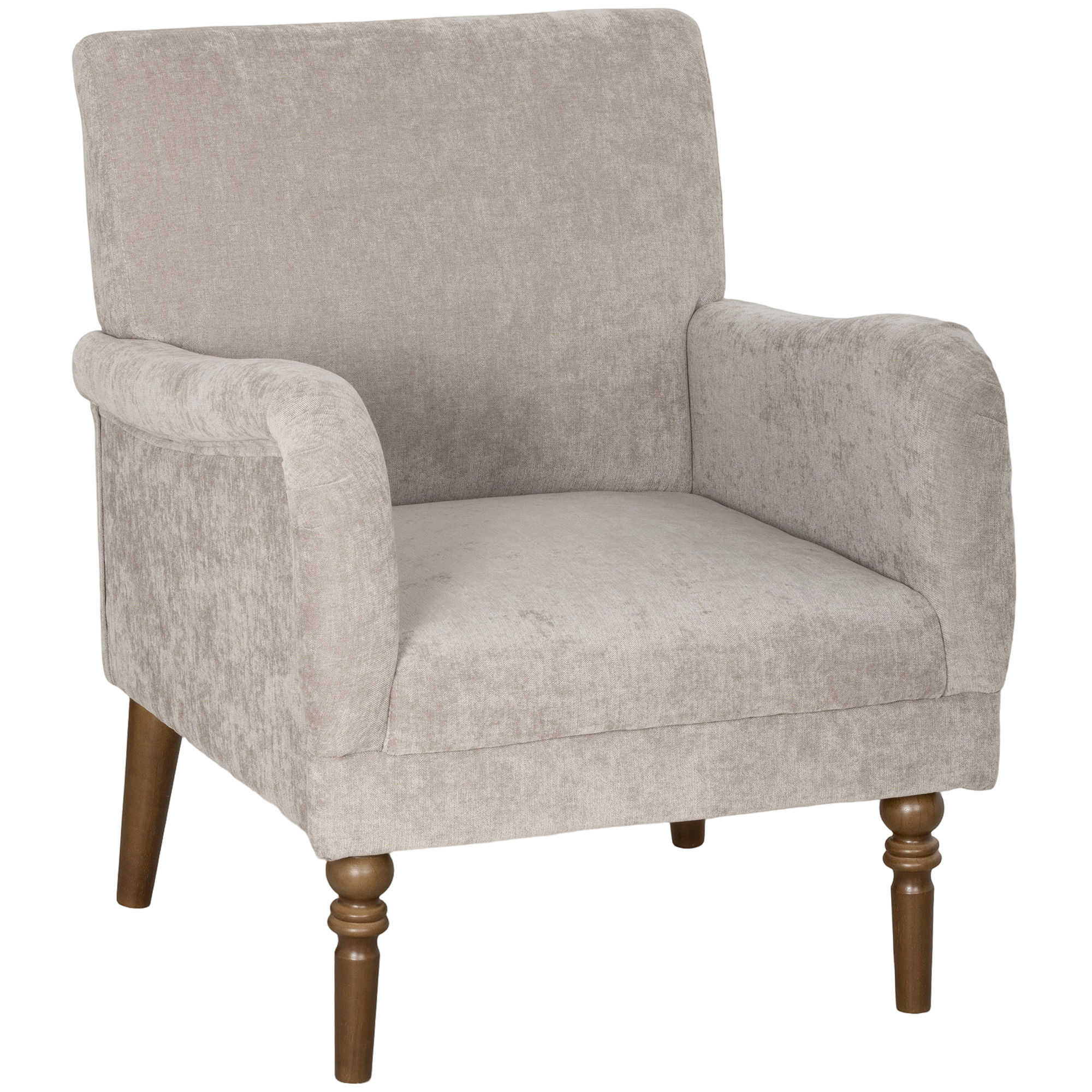 HOMCOM Sillón Relax, Sofá Individual, Tapizado en Lino, Reposabrazos Estilizados, Patas de Madera Maciza, Acolchado Grueso para Salón, Dormitorio y Oficina, Gris
