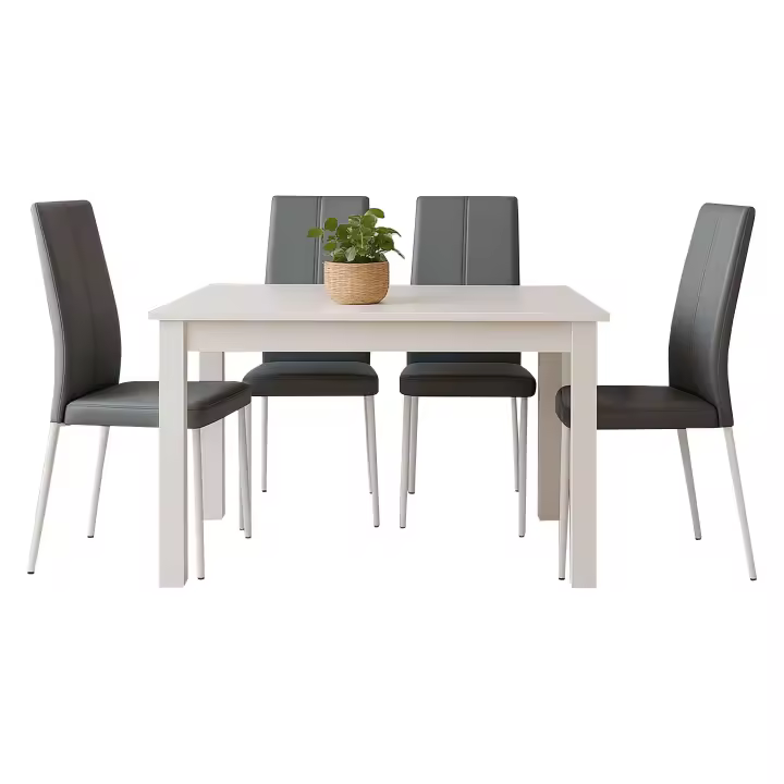 Miroytengo Juego de Comedor Mesa Fija y 4 Sillas, Juego de Mesa Blanca y 4 Sillas Salón, Mesa Rectangular Color Gris y Blanco Mate - 1