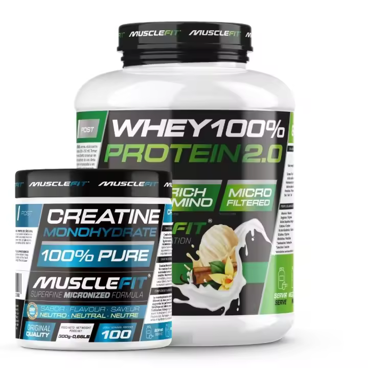 Pack Whey 100% Protein 2000g + Creatina 300g MuscleFIt / MuscleVip Aumento Muscular - 1